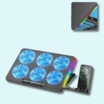 Refroidisseur pour PC gamer RVB réglable avec 6 ventilateurs, lumière LED et 2 ports USB – Compatible avec ordinateurs de 11 à 17 pouces