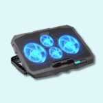 Refroidisseur pour PC gamer avec 4 ventilateurs, 5 hauteurs et 6 vitesses réglables – Compatible avec ordinateurs portables de 17 pouces, avec affichage LCD et 2 ports USB