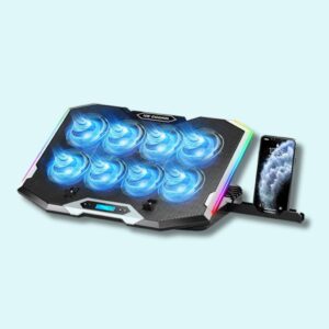 Refroidisseur pour PC gamer avec 8 ventilateurs, lumière RGB et écran HD – Support réglable pour ordinateurs de 12 à 18 pouces