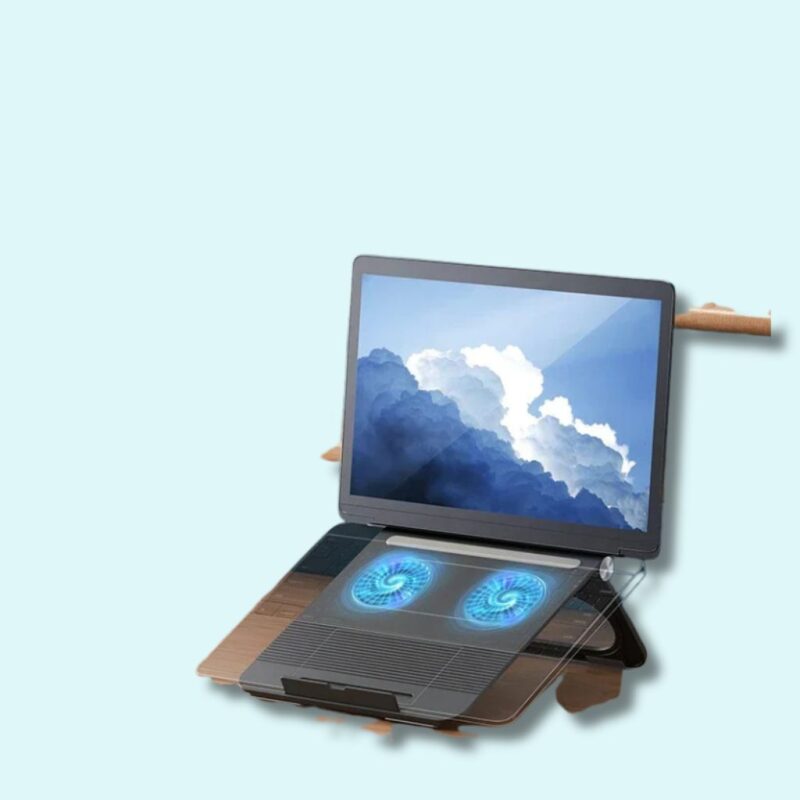 Refroidisseur pour PC gamer avec double ventilateur et levage réglable – Support de refroidissement pour ordinateurs et tablettes de 16 pouces ou moins