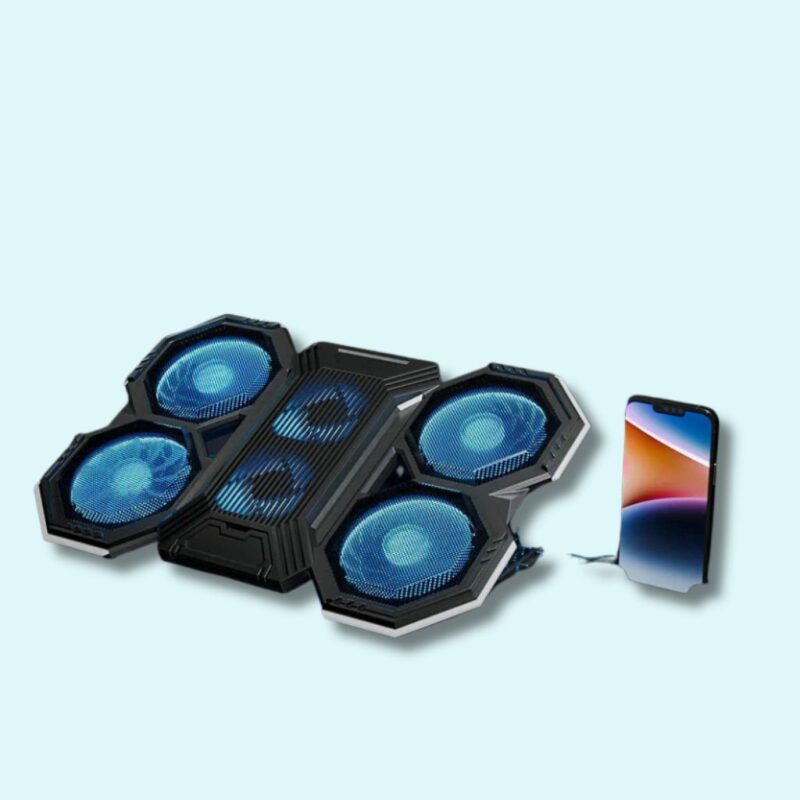 Refroidisseur pour PC gamer avec 6 ventilateurs, vitesse réglable et rétroéclairage RVB – Compatible avec ordinateurs de 12 à 21 pouces – Image 2