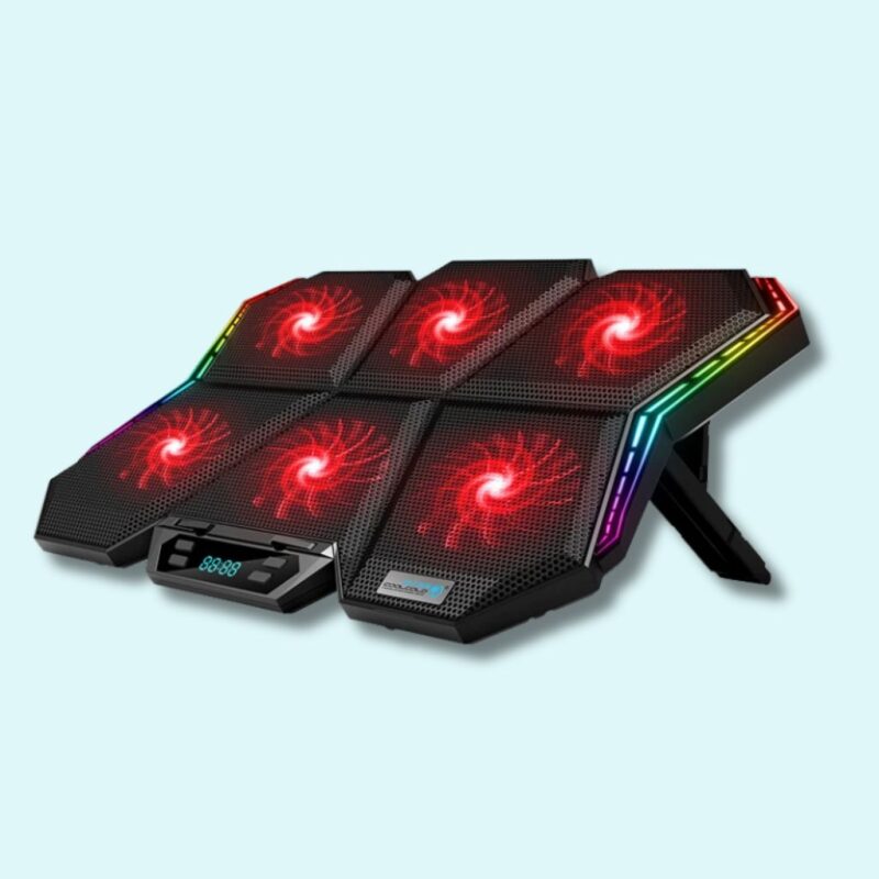 Refroidisseur pour PC gamer RGB avec 6 ventilateurs et écran LED – Compatible avec ordinateurs de 12 à 17 pouces, avec 2 ports USB – Image 4