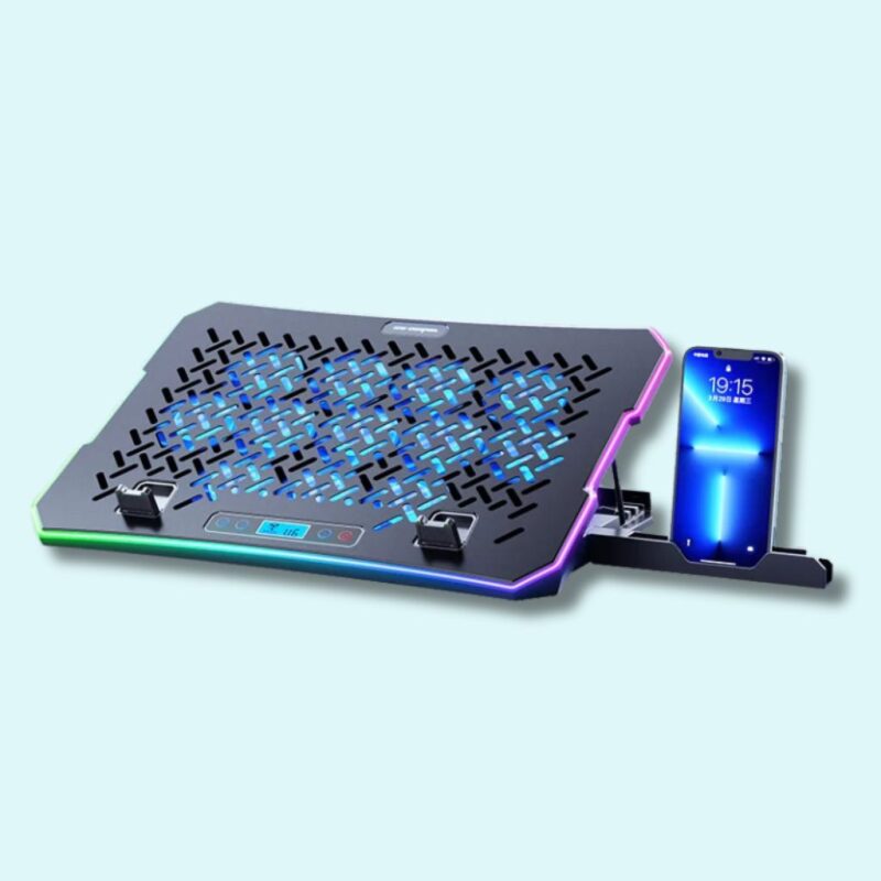 Refroidisseur pour PC gamer avec 12 ventilateurs silencieux, deux ports USB et support pour téléphone – Compatible avec ordinateurs de 12 à 17,3 pouces – Image 3