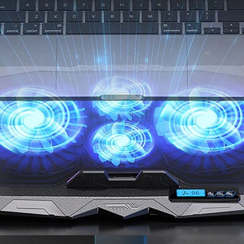 Refroidisseur pour PC gamer avec 4 ventilateurs, 5 hauteurs et 6 vitesses réglables – Compatible avec ordinateurs portables de 17 pouces, avec affichage LCD et 2 ports USB – Image 3