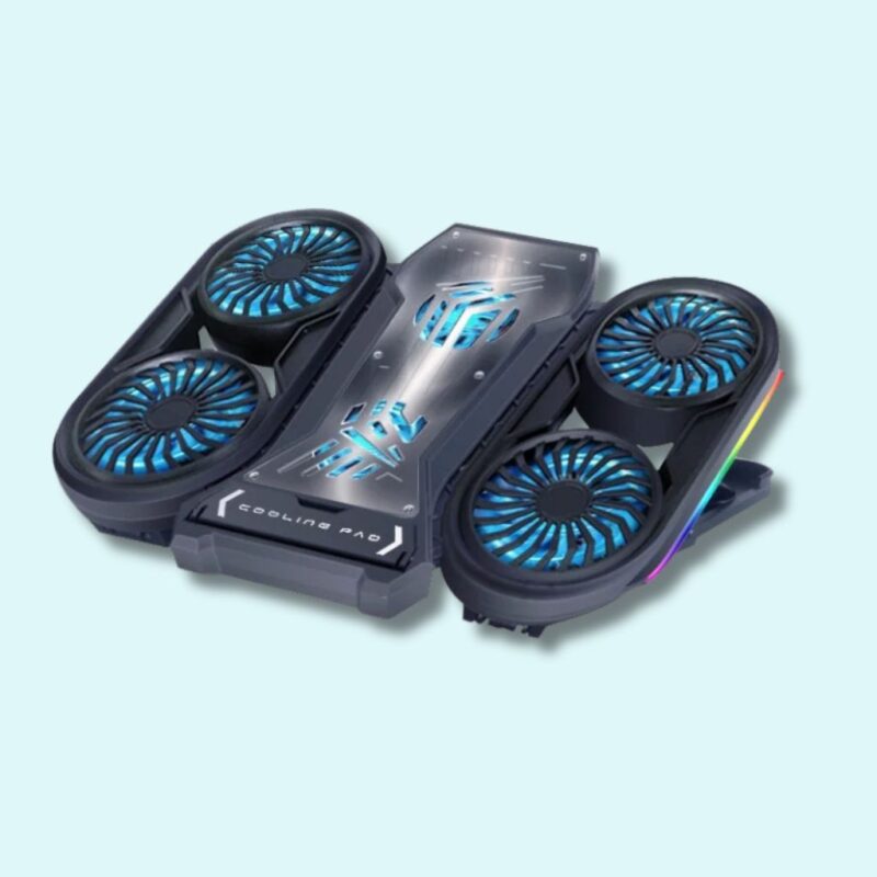 Refroidisseur pour PC gamer RVB avec 6 ventilateurs – Compatible avec ordinateurs de 17 à 18 pouces, avec support de téléphone et ports USB