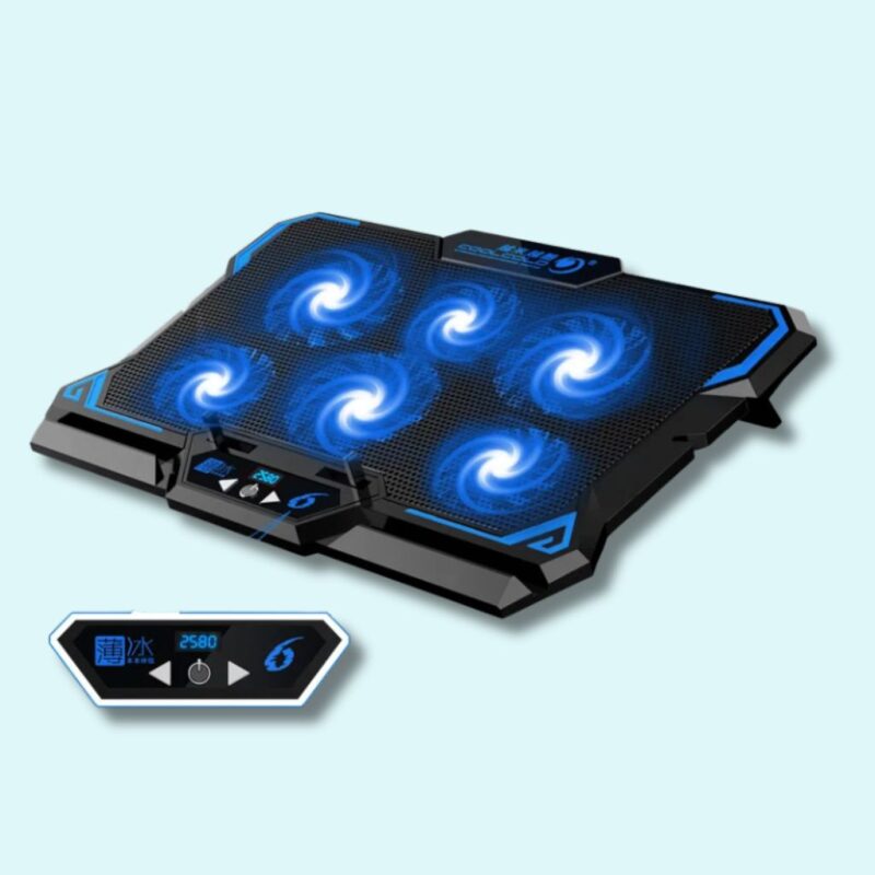 Refroidisseur pour PC gamer avec 6 ventilateurs LED et écran LED – Compatible avec ordinateurs de 12 à 17 pouces, 2 ports USB et vitesse réglable – Image 3