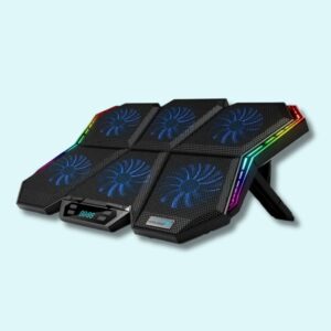 Refroidisseur pour PC gamer RGB avec 6 ventilateurs et écran LED – Compatible avec ordinateurs de 12 à 17 pouces, avec 2 ports USB