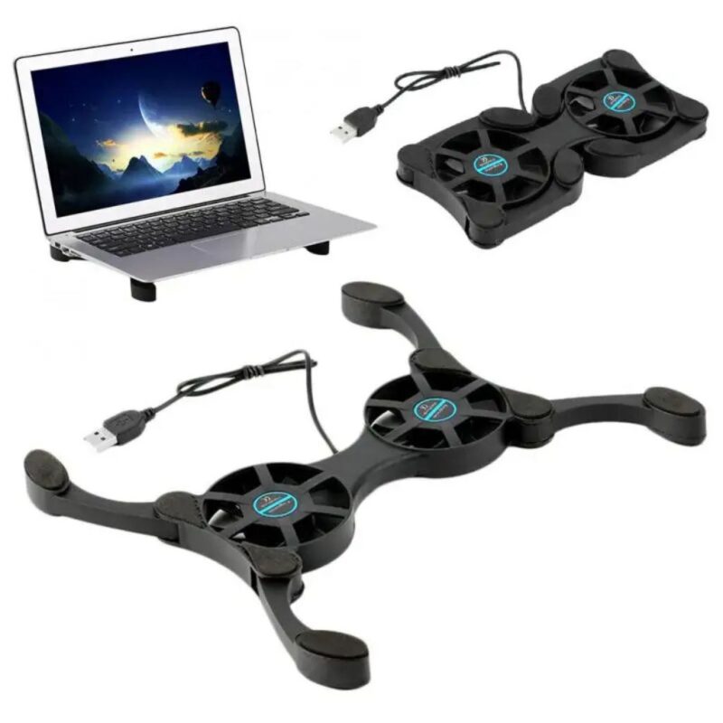Refroidisseur pour PC portable pliable avec double ventilateur USB – Support de refroidissement pour ordinateurs portables de 7 à 15 pouces – Image 2