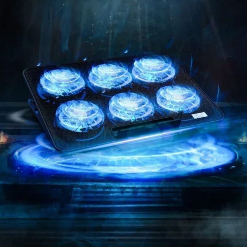 Refroidisseur pour PC gamer RVB réglable avec 6 ventilateurs, lumière LED et 2 ports USB – Compatible avec ordinateurs de 11 à 17 pouces – Image 4