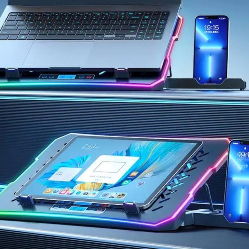 Refroidisseur pour PC gamer avec 12 ventilateurs silencieux, deux ports USB et support pour téléphone – Compatible avec ordinateurs de 12 à 17,3 pouces – Image 4