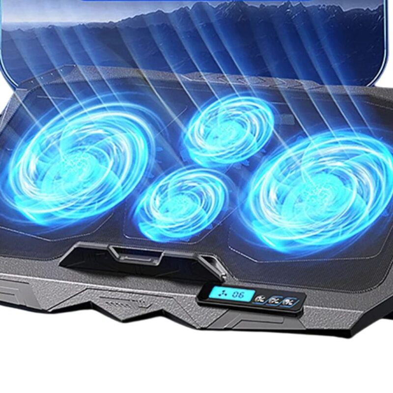 Refroidisseur pour PC gamer avec 4 ventilateurs, 5 hauteurs et 6 vitesses réglables – Compatible avec ordinateurs portables de 17 pouces, avec affichage LCD et 2 ports USB – Image 4