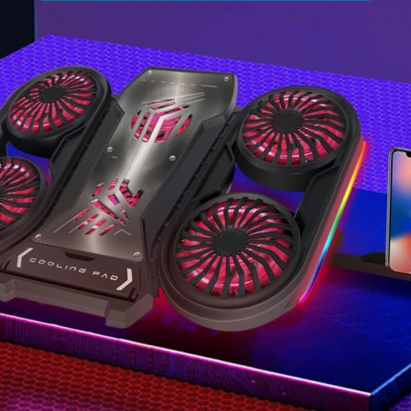 Refroidisseur pour PC gamer RVB avec 6 ventilateurs – Compatible avec ordinateurs de 17 à 18 pouces, avec support de téléphone et ports USB – Image 4