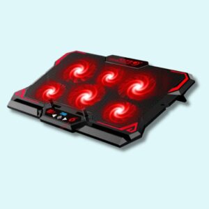 Refroidisseur pour PC gamer avec 6 ventilateurs LED et écran LED – Compatible avec ordinateurs de 12 à 17 pouces, 2 ports USB et vitesse réglable