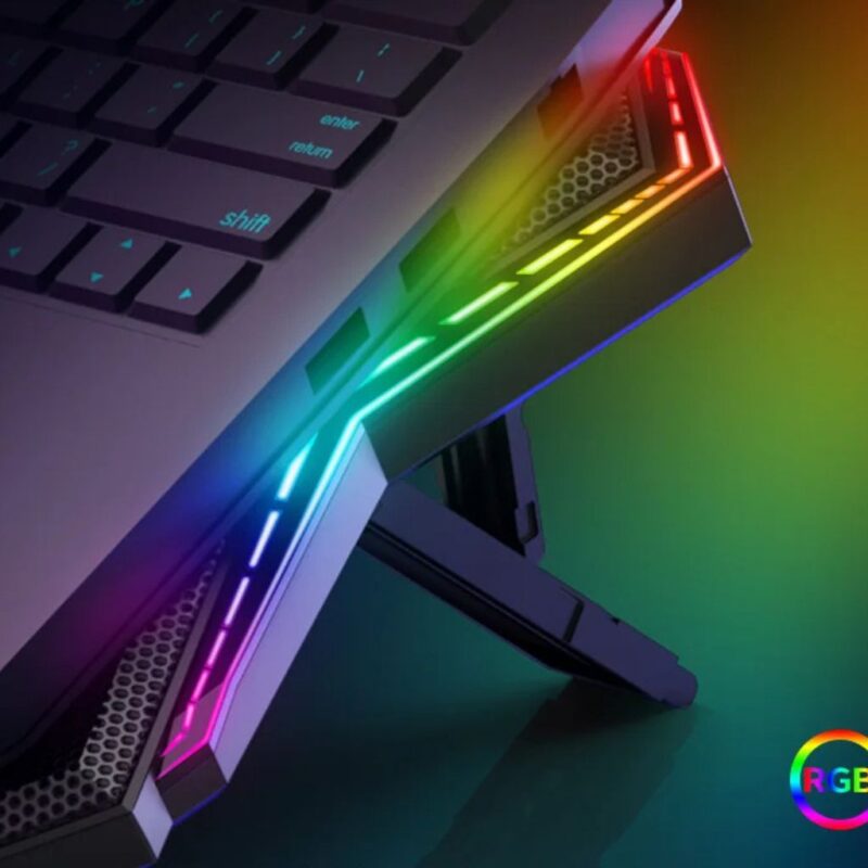 Refroidisseur pour PC gamer RGB avec 6 ventilateurs et écran LED – Compatible avec ordinateurs de 12 à 17 pouces, avec 2 ports USB – Image 2