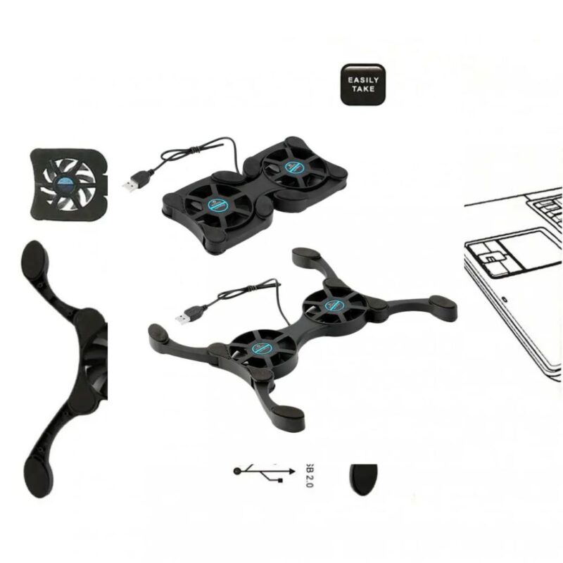 Refroidisseur pour PC portable pliable avec double ventilateur USB – Support de refroidissement pour ordinateurs portables de 7 à 15 pouces – Image 3