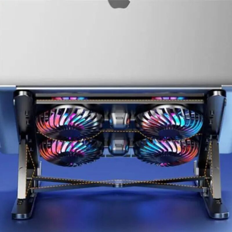 Support refroidisseur réglable pour PC portable, base avec coussin de refroidissement et quatre ventilateurs – Compatible avec ordinateurs de 11 à 17 pouces – Image 4