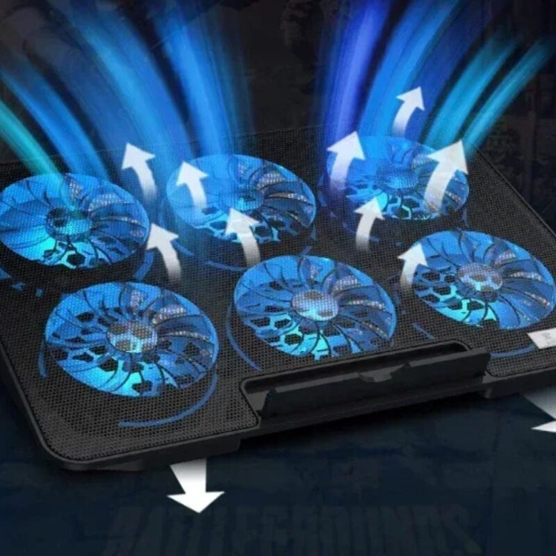 Refroidisseur pour PC gamer RVB réglable avec 6 ventilateurs, lumière LED et 2 ports USB – Compatible avec ordinateurs de 11 à 17 pouces – Image 5