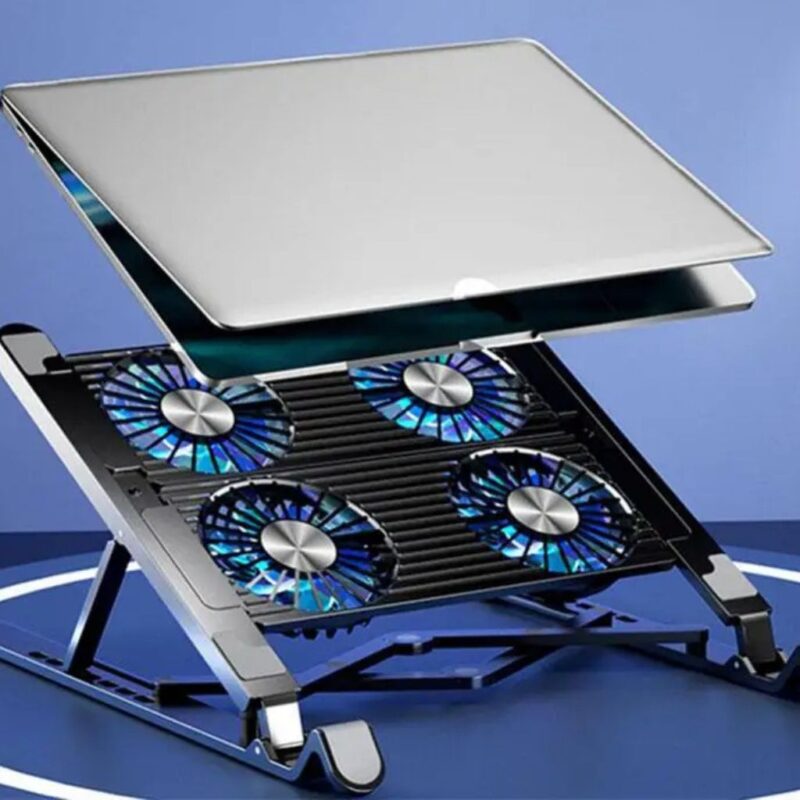 Support refroidisseur réglable pour PC portable, base avec coussin de refroidissement et quatre ventilateurs – Compatible avec ordinateurs de 11 à 17 pouces – Image 2