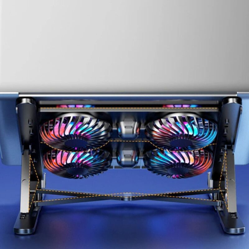 Refroidisseur pour PC gamer avec 2/4 ventilateurs et éclairage RGB – Support réglable pour ordinateurs de 11 à 17,3 pouces avec 7 niveaux de hauteu – Image 5