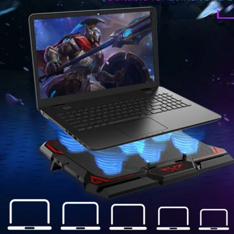 Refroidisseur pour PC gamer avec 6 ventilateurs LED et écran LED – Compatible avec ordinateurs de 12 à 17 pouces, 2 ports USB et vitesse réglable – Image 5