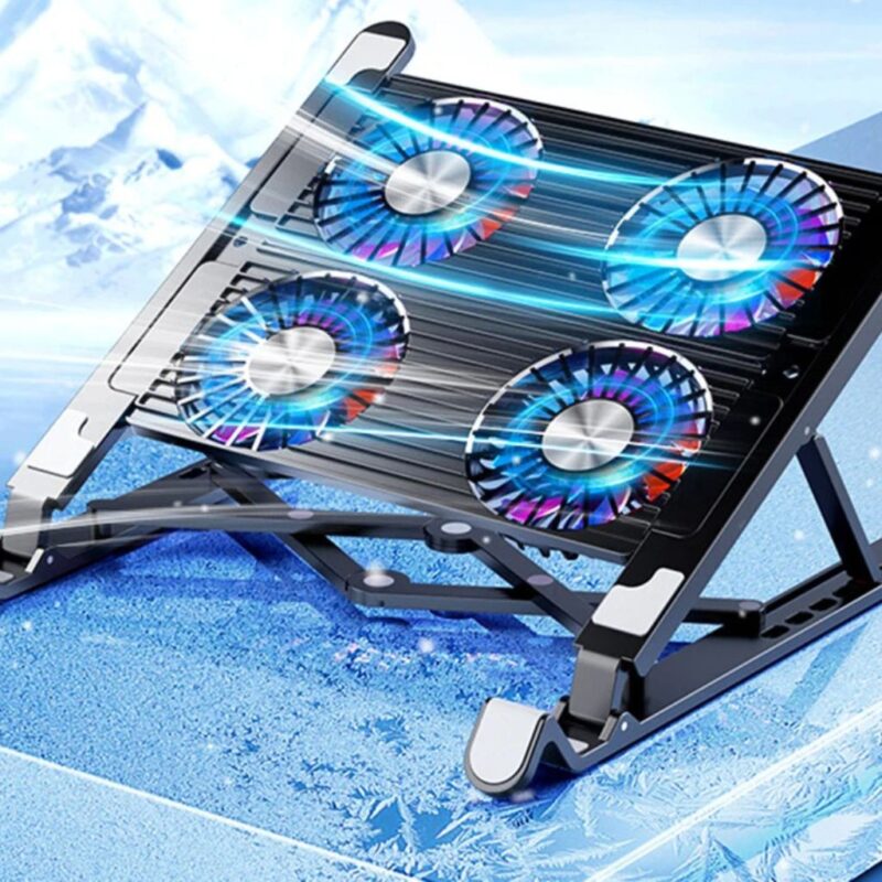 Refroidisseur pour PC gamer avec 2/4 ventilateurs et éclairage RGB – Support réglable pour ordinateurs de 11 à 17,3 pouces avec 7 niveaux de hauteu – Image 7